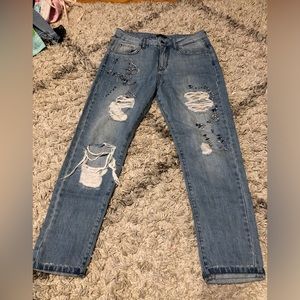 Sisley torn distressed jeans denim with crystals gems 25